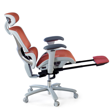 silla ergonomica blanco rojo estructura blanca malla brazos regulables 3d reposacabezas reposapies extensible 6