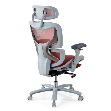 silla ergonomica blanco rojo estructura blanca malla brazos regulables 3d reposacabezas reposapies extensible 8