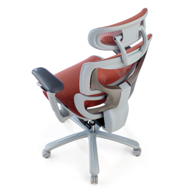 silla ergonomica blanco rojo estructura blanca malla brazos regulables 3d reposacabezas reposapies extensible 9