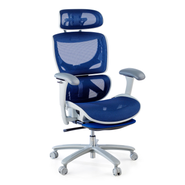 silla ergonomica blanco azul estructura blanca malla brazos regulables 3d reposacabezas reposapies extensible 1