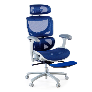 silla ergonomica blanco azul estructura blanca malla brazos regulables 3d reposacabezas reposapies extensible 4