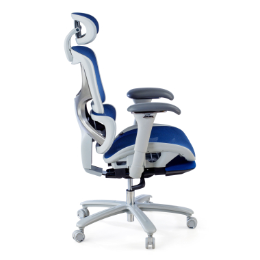 silla ergonomica blanco azul estructura blanca malla brazos regulables 3d reposacabezas reposapies extensible 6
