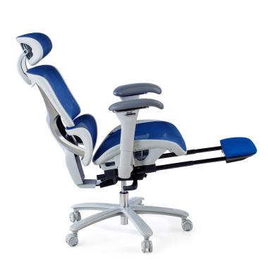 silla ergonomica blanco azul estructura blanca malla brazos regulables 3d reposacabezas reposapies extensible 3