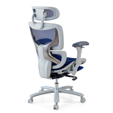 silla ergonomica blanco azul estructura blanca malla brazos regulables 3d reposacabezas reposapies extensible 7