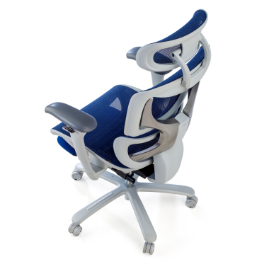 silla ergonomica blanco azul estructura blanca malla brazos regulables 3d reposacabezas reposapies extensible 8