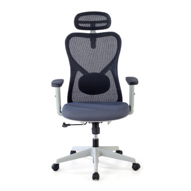 silla de oficina blanco gris estructura blanca malla brazos regulables 1d soporte lumbar reposacabezas 3