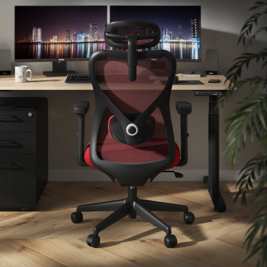 silla de oficina rojo estructura negra malla brazos regulables 1d soporte lumbar reposacabezas 2