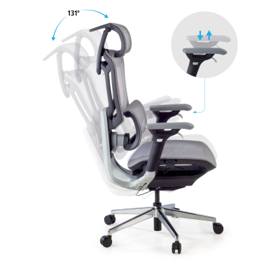 silla ergonomica gris valkyr malla brazos regulables 4d doble soporte lumbar reposacabezas 4