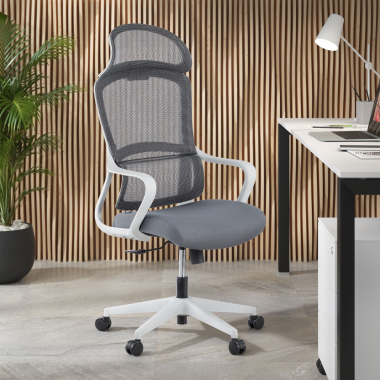 outlet silla de oficina blanco gris nebula malla brazos fijos 2